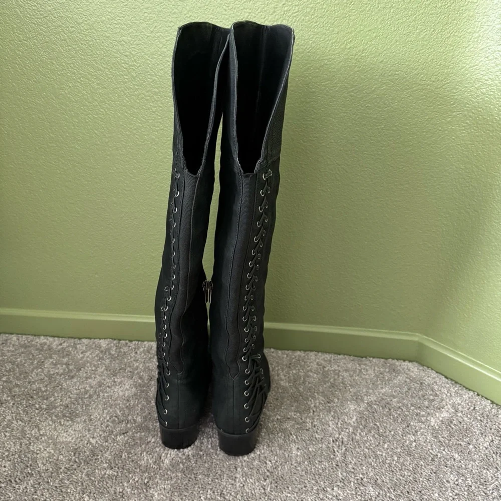 Vince Camuto‎ Black Over Knee Riding Boots Size 7.5 Bolina Pebbeled Leather